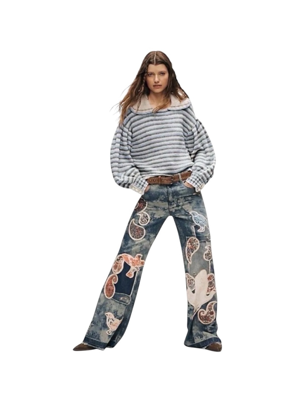 Free People Flying High Patched Flare Denim Jeans NWT Size 27 $348 - Picture 2 of 4